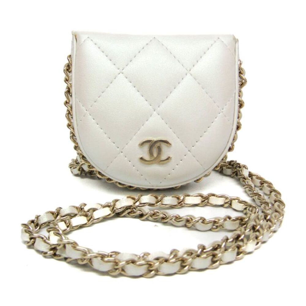 Chanel Chain Around Coin Purse With Chain Quilted Caviar White Leather Shoulder